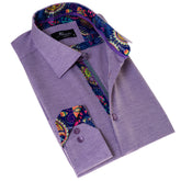 Purple Jackquard Men's  Slim Fit Designer Dress Shirt - Tailored Cotton Shirts for Work and Casual Wear